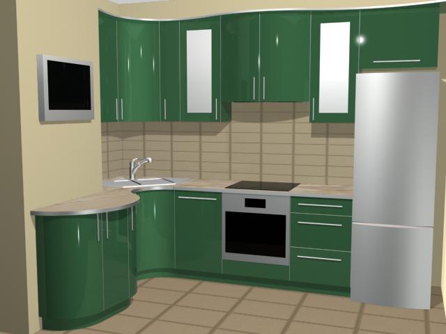 Фото дизайна кухни с вентиляционным коробом в центре стены